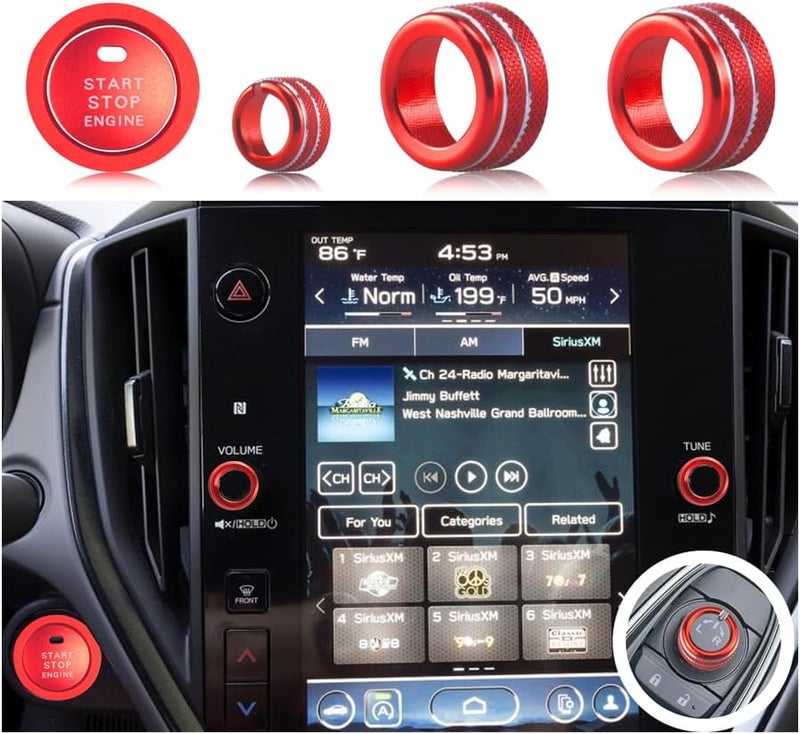 HDUFC 5pcs for Subaru Crosstrek/Impreza 2024 2025, Forester 2025, Legacy Outback 2020-2025, WRX, Ascent Volume Adjustment Knob, Mirror Knob Cover, Start Button Cover/Ring (red) - Image 1